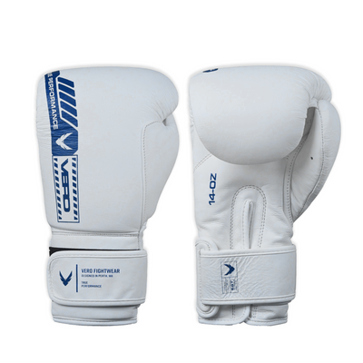 VERO Counter-Series leather boxing gloves in white and blue — sparring and MMA training — view 4