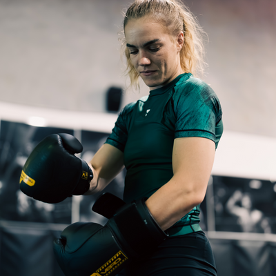 VERO Counter-Series leather boxing gloves in black and yellow — sparring and MMA training — view 2