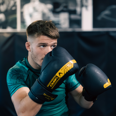 VERO Counter-Series leather boxing gloves in black and yellow — sparring and MMA training — view 5